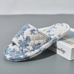 Pantofole da casa Scarpe da pavimento floreali in morbido cotone Pantofole leggere alla moda Pantofole da interno antiscivolo Pantofole da coppia per camera da letto 1