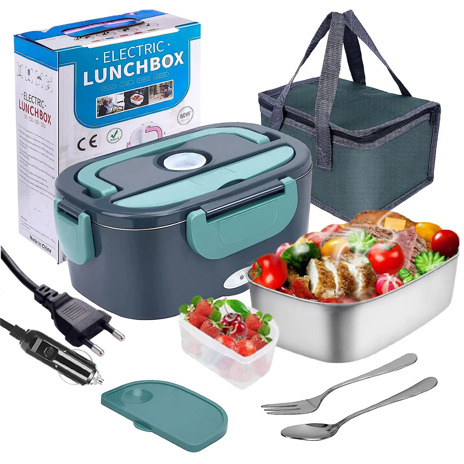 Scaldavivande portatile per scaldavivande elettrico da 1,5 l 60 W per scatola da pranzo per riscaldamento auto o domestica 1