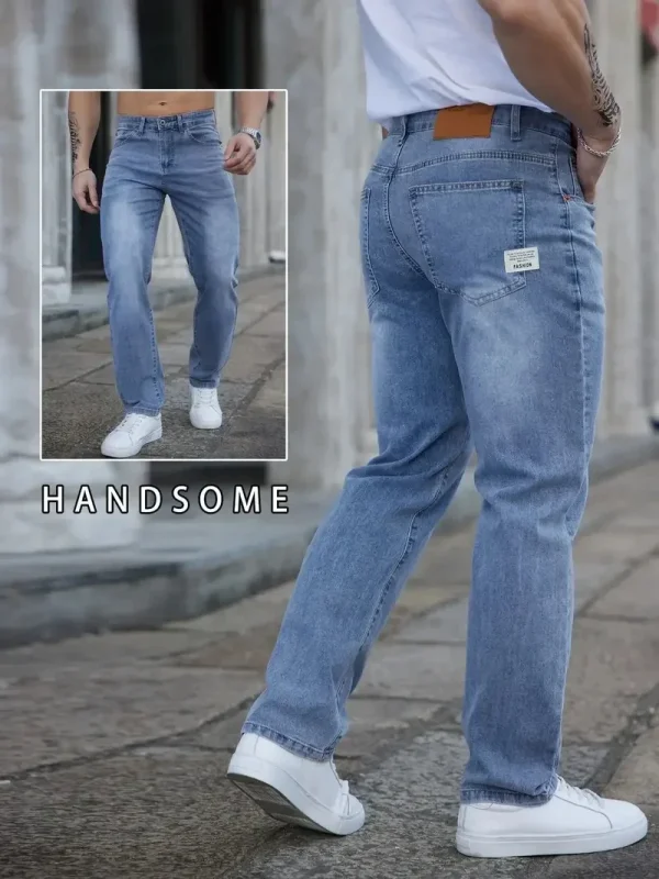 Jeans larghi elasticizzati da uomo sottili estivi 2025 Pantaloni in denim dritti casual da lavoro con ricamo in vita elastica Stile classico maschile 3