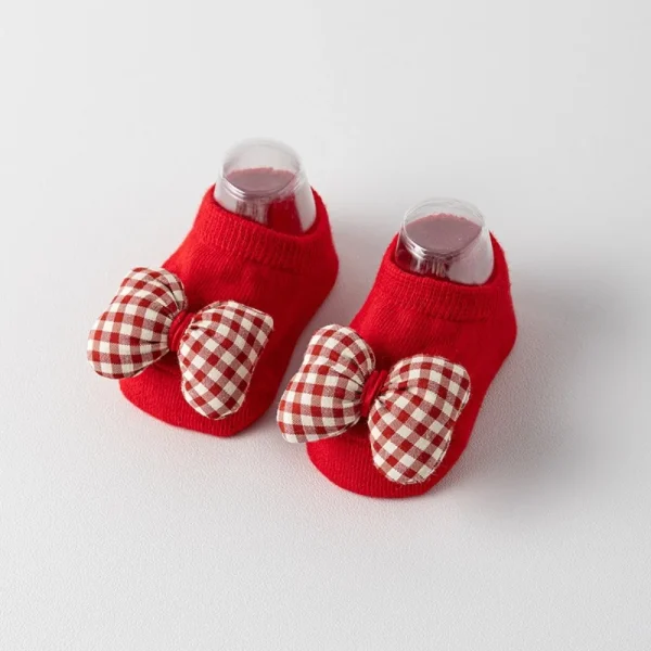 Nuovi calzini per neonati in cotone 0-3 anni Fiocco rosso Neonate Ragazzi Pantofole calde Calzino per bambini di Capodanno Autunno Inverno 6