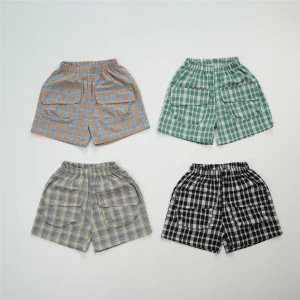2024 nuovo arrivo estate Casual Toddler Shorts Baby Boy Plaid pantaloni corti All-match cotone confortevole allentato Kid Girl Shorts 1