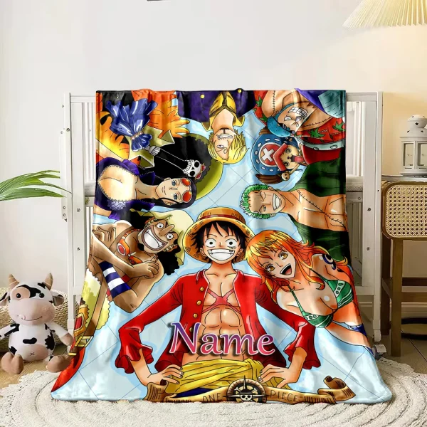 Nome personalizzato Coperta personalizzata One Piece Rufy Cartoon Bambini Coperte morbide e calde Viaggio a casa e coperta comoda 5