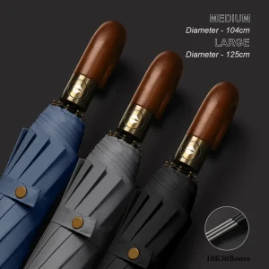 Ombrello pieghevole automatico rinforzato antivento da 30 ossa per uomo Ombrello di lusso con manico in legno curvo resistente all'acqua 1
