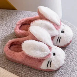 Nuovo inverno simpatico coniglio cartone animato pantofole di cotone calde bambini neonate pavimento interno piatto copertura antiscivolo tacco scarpe di peluche per la casa 1