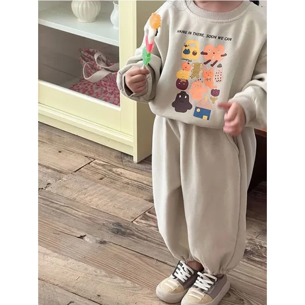Bambino Carino Set Ragazze Sport Stampa Maglione Pantaloni Della Tuta Vestito Autunno Nuovi Bambini Girocollo Moda Casual Sottile in Due Pezzi 2-8Y 4