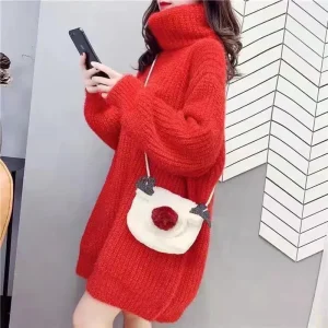 Dolcevita Pullover Abito maglione Abbigliamento esterno da donna 2025 Nuovo autunno inverno Moda Allentato caldo Cappotto lavorato a maglia di media lunghezza Top 1