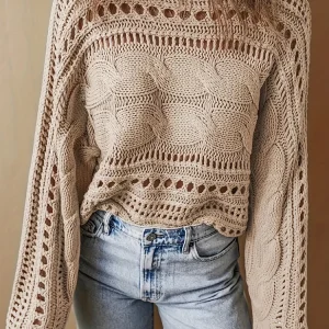 Maglioni chic scavati a maniche lunghe, top semplici alla moda con scollo a O autunnale da donna, nuovi pullover da donna larghi patchwork solido casual 1