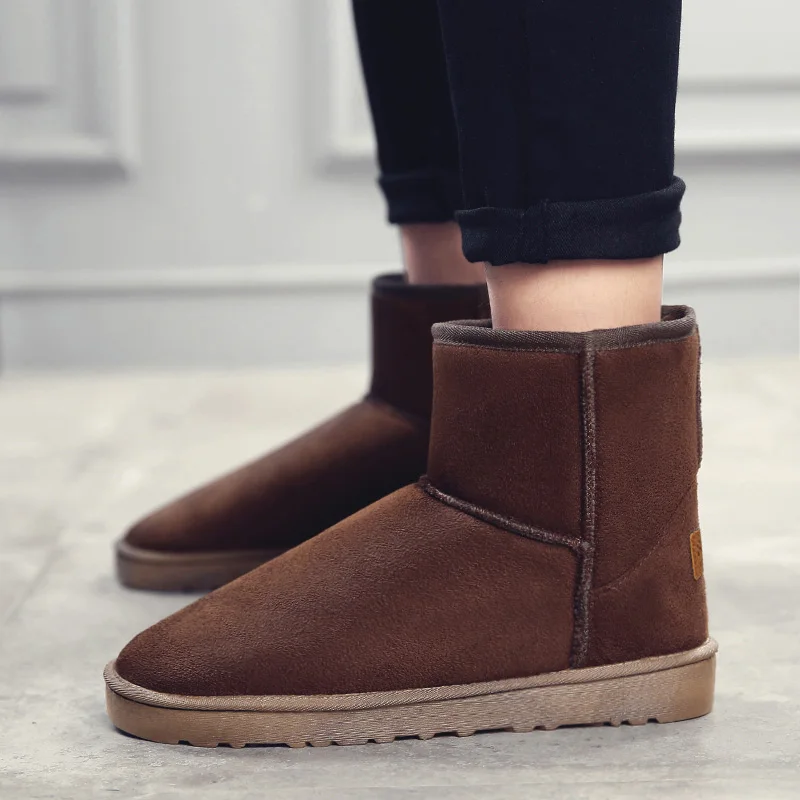 Stivali invernali da uomo in pelle scamosciata marrone Stivali da neve caldi in peluche da esterno Stivaletti in pelliccia da uomo per donna Slip On Scarpe di cotone botas masculino 4