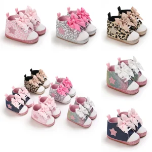 Conigliera neonato scarpe da ragazza First Walker scarpe da bambino morbida suola antiscivolo adorabile fiocco scarpe Casual per bambini in tela 1