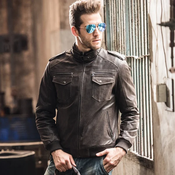 Gli uomini di pelle di cinghiale moto giacca di pelle vera imbottitura di cotone di inverno caldo cappotto uomo giacca di Pelle Genuine 3