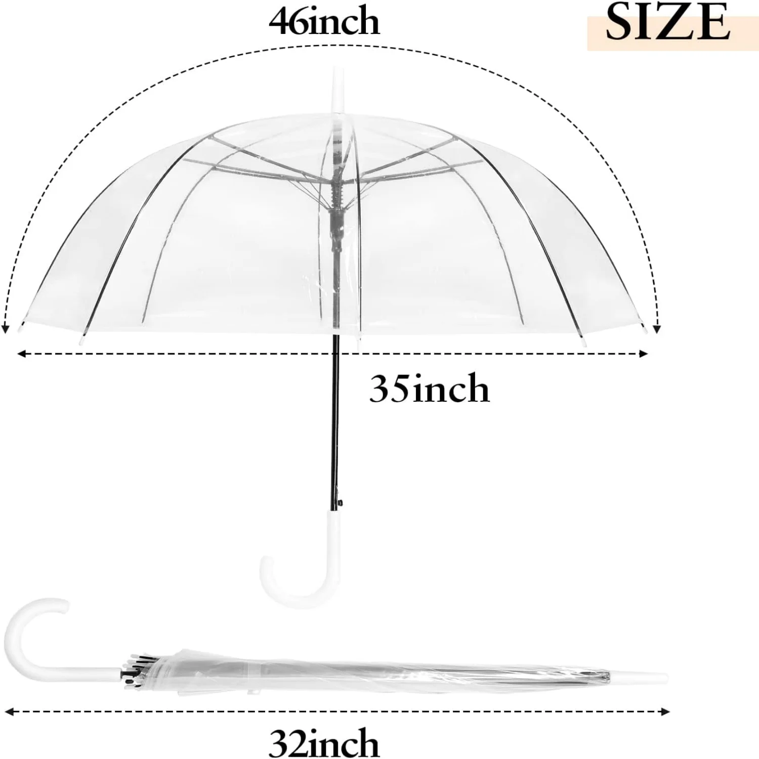 Ombrello trasparente da 5/10 pezzi con manico a gancio a J Ombrelli antivento aperti automatici per ombrellone stile matrimonio all'aperto 6