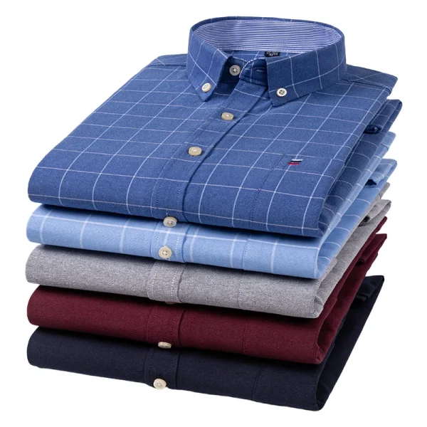Camicie da uomo in cotone 100% Oxford maniche lunghe plaid morbido vestibilità regolare camicia formale tasca camicetta sociale abiti maschili S-7XL 1