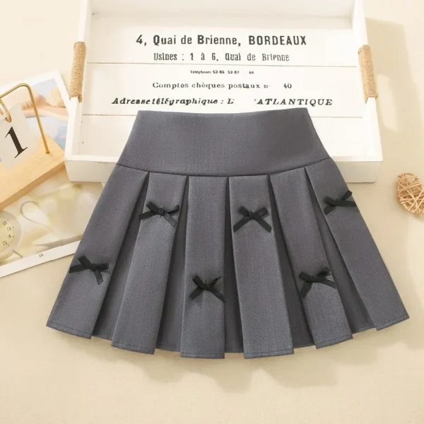 4918 Gonna a pieghe tinta unita per ragazze Autunno 2024 Gonna per bambina Gonna stile college per bambini coreani 3