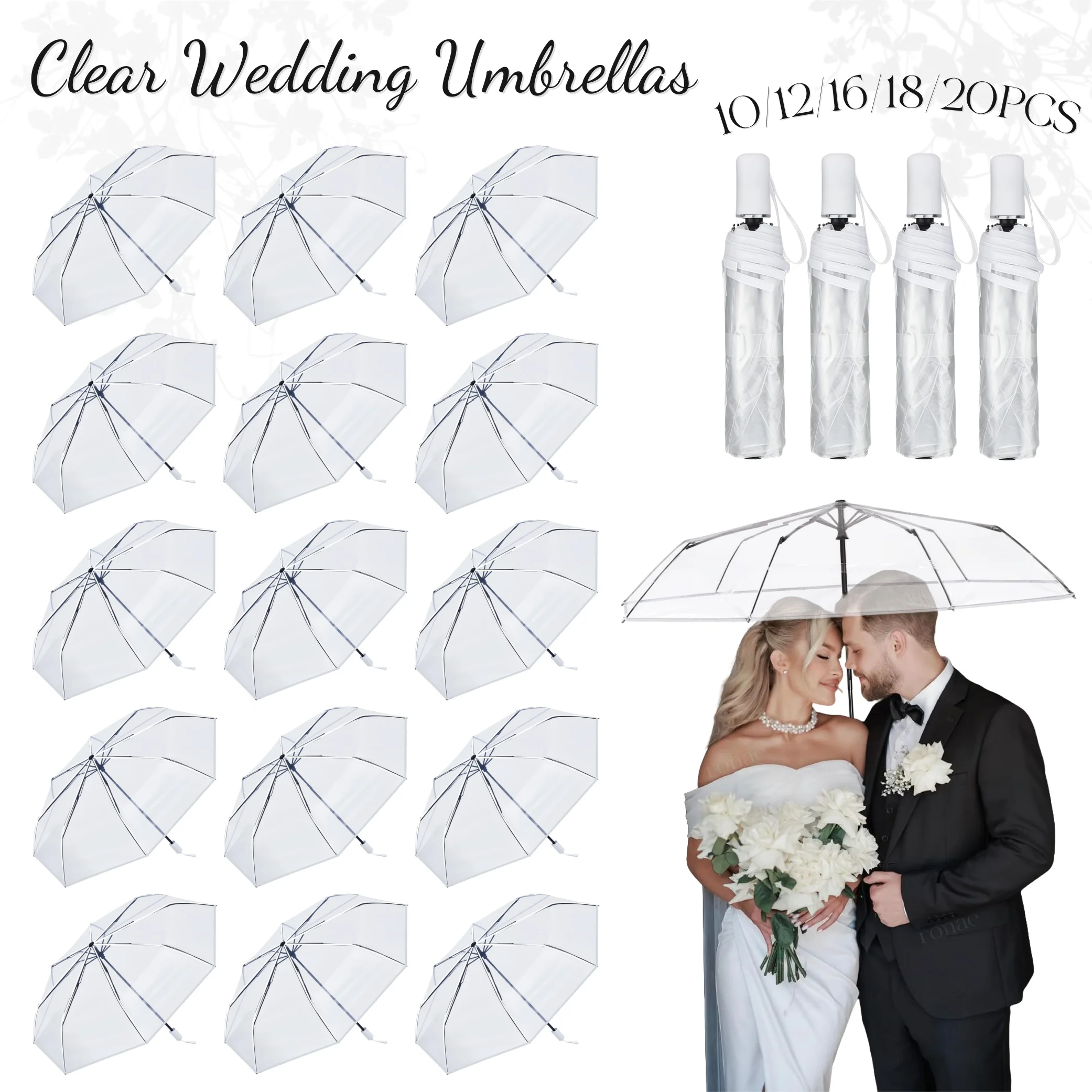10-20 pezzi ombrelli da sposa trasparenti ombrello trasparente sfuso ombrello pieghevole apertura manuale e chiusura per bomboniere oggetti di scena regalo 1