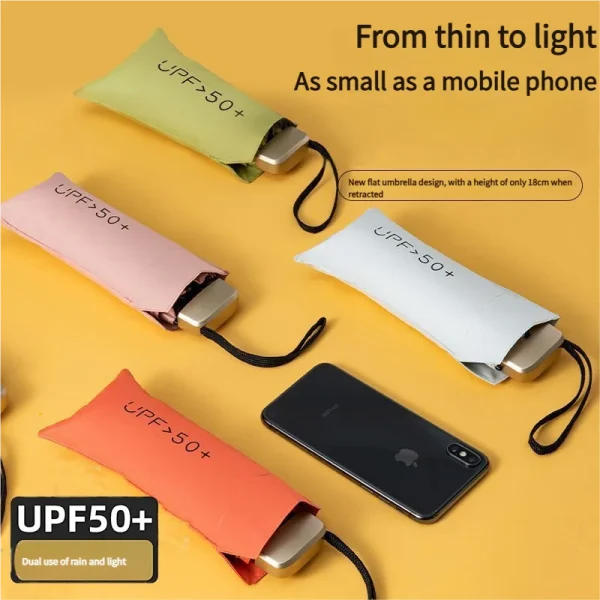 Ultra leggero piccolo mini donna cinque pieghe ombrello a prova di sole a prova di sole anti UV sole pioggia doppio uso ombrello spesso colla nera tasca S 1