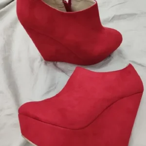 Stivaletti donna in pelle floccata 14cm tacchi Super alti scarpe zeppe piattaforma cerniera stivaletti moda donna scarpe taglie forti 1