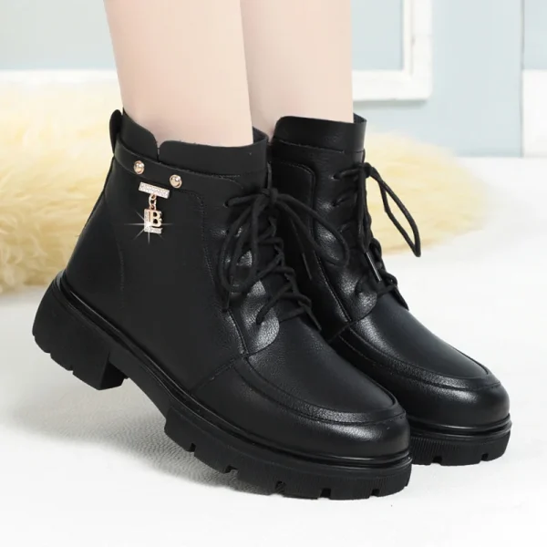 Moda inverno nuove donne calde stivali Casual neri più velluto comode scarpe in cotone con suola spessa antiscivolo 5