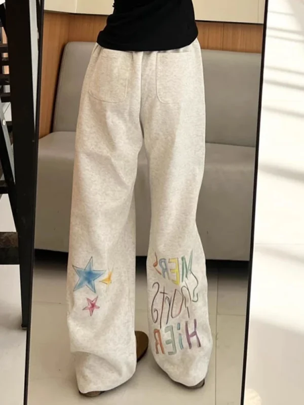 Pantaloni sportivi con stampa stelle streetwear Pantaloni larghi da donna con lettera a vita alta Pantaloni larghi con tasche Harajuku vintage Bf Pantaloni americani Novità 2