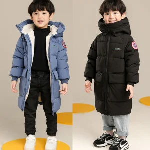 Giacca da ragazzo autunno inverno 2-10 anni tinta unita stile lungo tenere al caldo cappotto con cappuccio per bambini regalo di compleanno per bambini 1