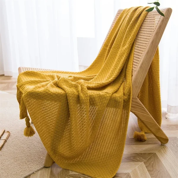 Coperte nordiche per divano letto Divano Copriletto in maglia grossa Coperta lavorata a maglia con nappa Coperta in rilievo con waffle tinta unita 5
