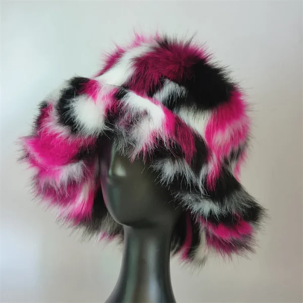 1 pz inverno cappello a secchiello in pelliccia sintetica caldo soffice peluche colorato morbido cappello invernale personalità pelliccia cappelli da pescatore per le donne cappello di peluche 1