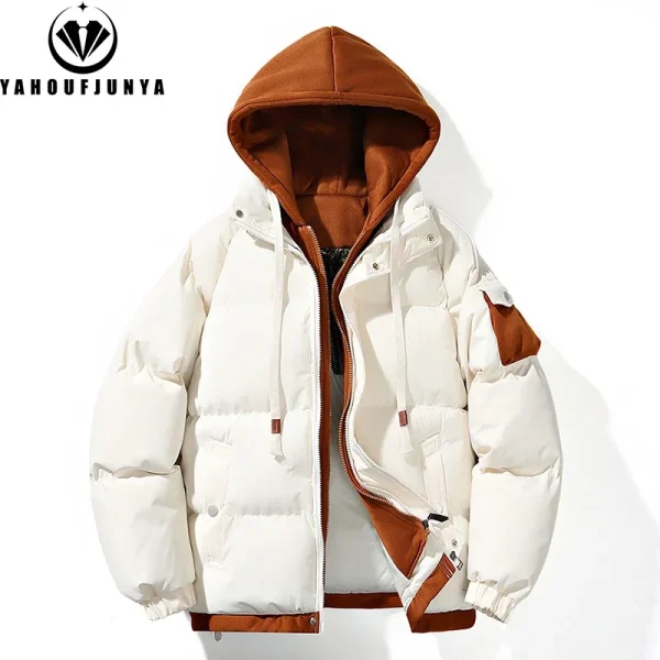 Giacca invernale da uomo invernale da uomo frangivento di marca con cappuccio spessa giacca calda da uomo tinta unita allentata casual stile moda Parka giacca cappotto maschile 4