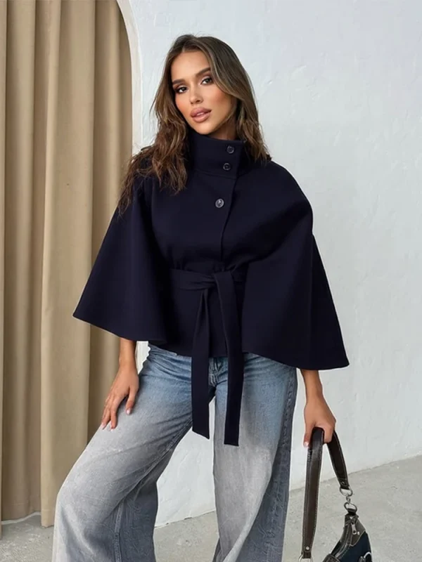 Cappotto da donna elegante colletto alto monopetto con lacci cappotti femminili solidi 2025 cappotto da donna per pendolari moda autunno 2025 2