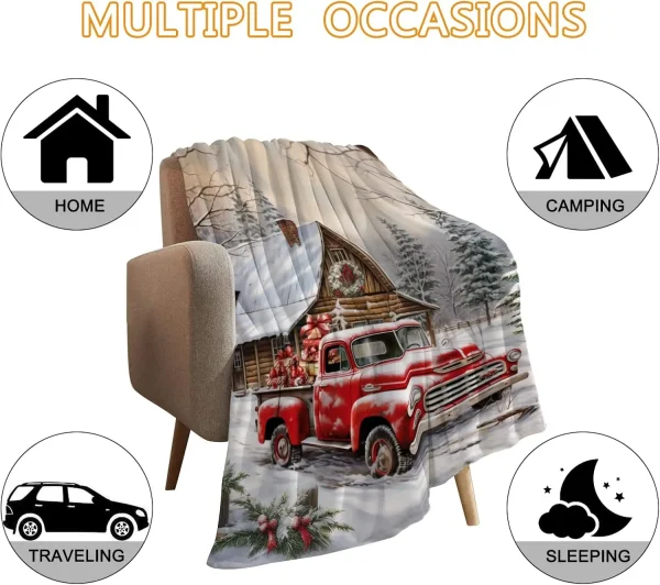 Farmhouse Truck Blanket - Twin Size, Soft, Cozy, Lightweight, Fuzzy Plush Fleece Blanket and Throws for Couch, Bed, Xmas, Winter 6