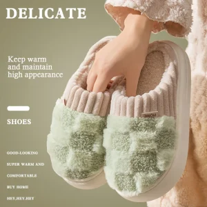 Pantofole di cotone alla moda per le donne, pantofole invernali da interno per la casa, con suola spessa e antiscivolo, stile invernale per uso domestico 1