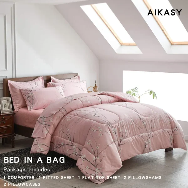 Set trapunta stampata con fiori di pruno rosa con federa da 2 pezzi Piumini caldi primaverili e autunnali Trapunte Coperta letto matrimoniale singola 2
