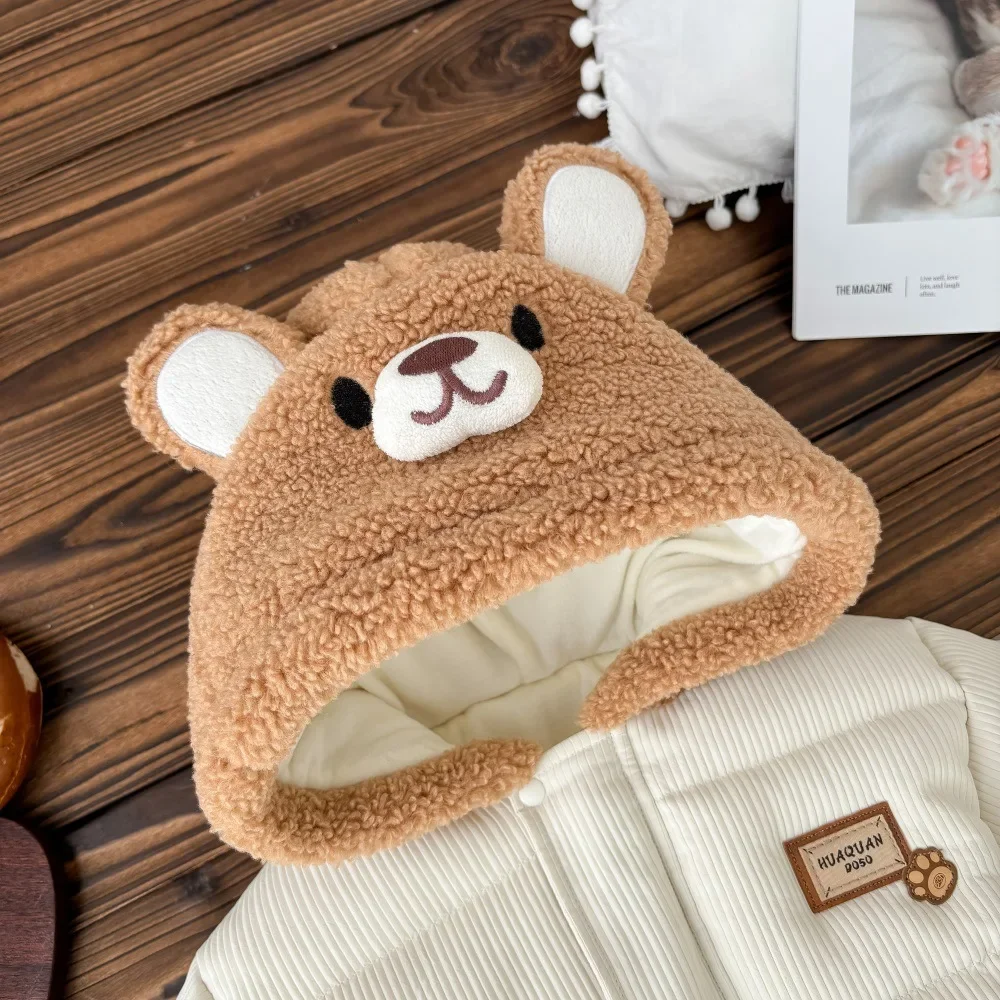 2025 Inverno Nuovo in Bambini Neonati maschi Ragazze Addensare Caldo Orso Cartoon Modellazione Top Outwear, Giacca con cappuccio carina per bambini 4