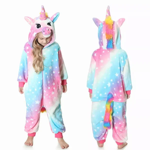 Unicorno Kigurumi per bambini Onesies Inverno Flanella Pigiama caldo Animale Leone Dinosauro Con cappuccio Indumenti da notte Tuta Costumi Cospaly 1