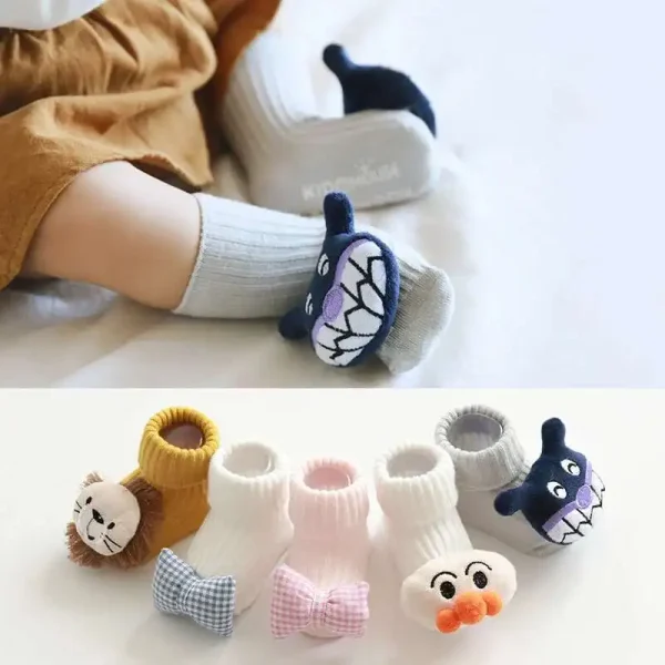 1 paio di calzini per bambini in cotone per ragazze e ragazzi, in gomma antiscivolo, per bambini, cartoni animati, per bambini, autunno, primavera, regalo per neonati 2
