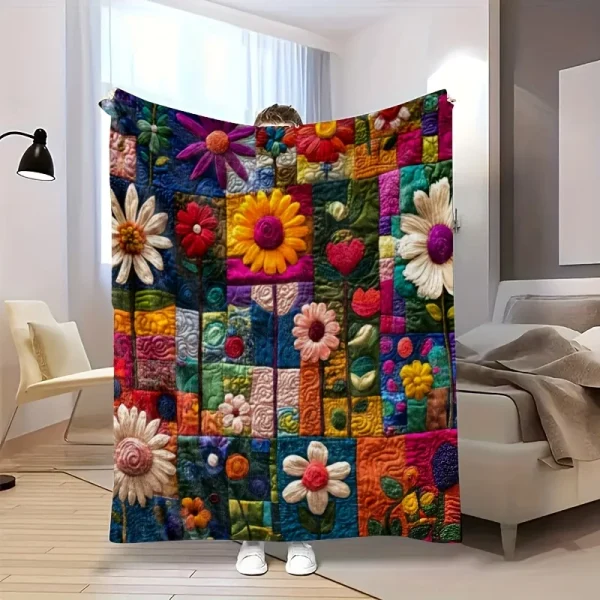 Coperta trapuntata floreale bohémien - Stampa floreale disegnata a mano, morbida flanella di poliestere per divano/letto/viaggio, regalo per tutte le stagioni per la famiglia 2