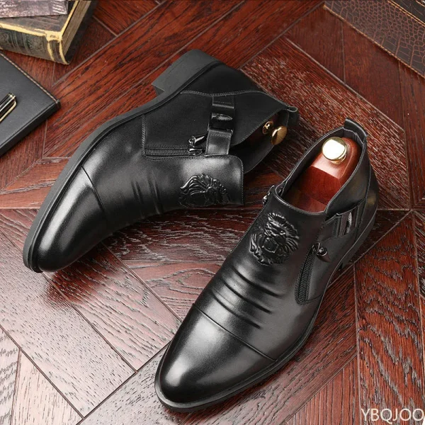 Stivali eleganti da uomo invernali Scarpe in pelle antiscivolo alla caviglia Stivali da cavaliere neri con zip britannica Stivaletti maschili con piattaforma punk a punta Botas 4