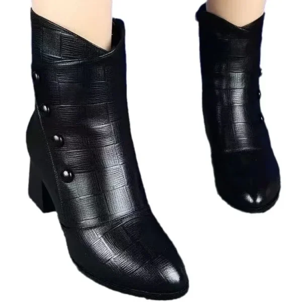 Donne Vendita Calda Punta Rotonda Comode Scarpe Tacchi Alti Plus Size Retro Mamma Scarpe Stivaletti Slip on Pompe da Donna Zapatos Mujer 5