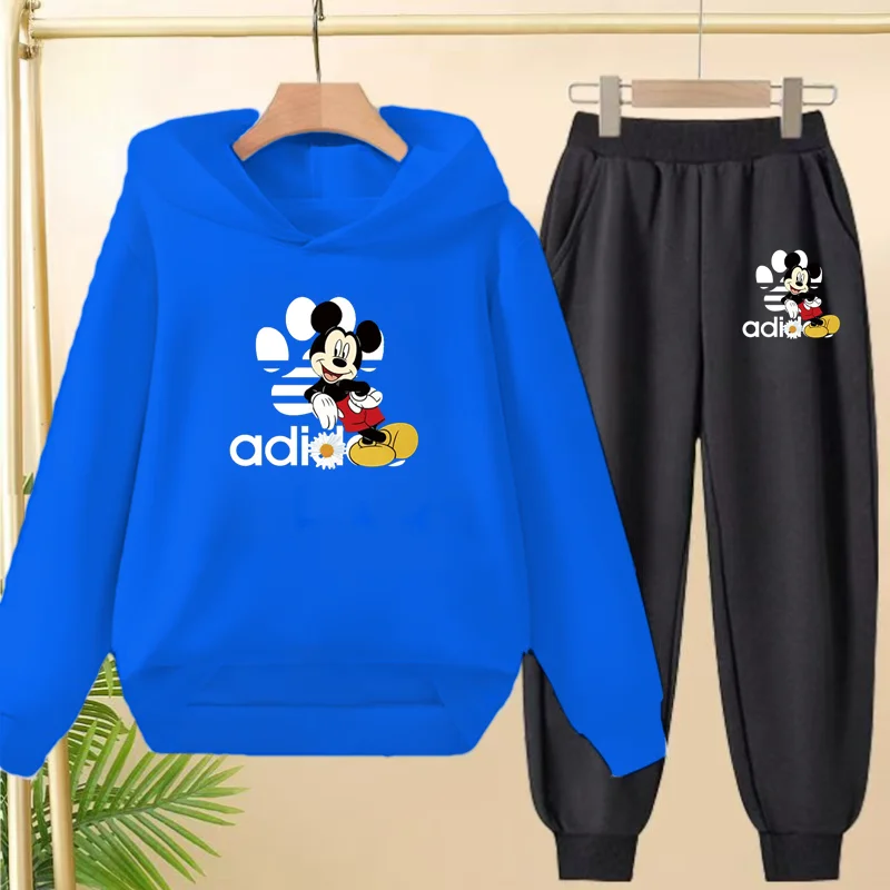 Felpa con cappuccio nera per bambini Anime Topolino Stampa Pullover 3-12 anni Cappotto Felpa + Pantaloni Ragazzi Ragazze Abbigliamento sportivo per bambini Set per il tempo libero 2