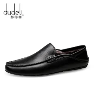DUDELI scarpe da uomo italiane Casual di lusso di marca inverno caldo mocassini da uomo mocassini in vera pelle traspirante Slip on scarpe da barca 1