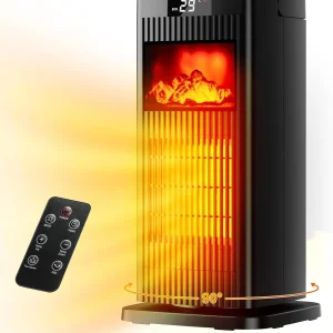 Termoventilatore, stufa elettrica da 1500 W con luce di fiamma 3D, 4 modalità, telecomando, protezione da surriscaldamento e inclinazione 1