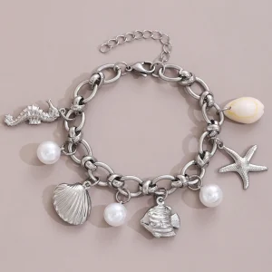 Braccialetti in acciaio inossidabile da spiaggia estiva per donna Conchiglia di stelle marine Ciondolo stile oceano Gioielli bohémien Regalo ResortWear alla moda 1