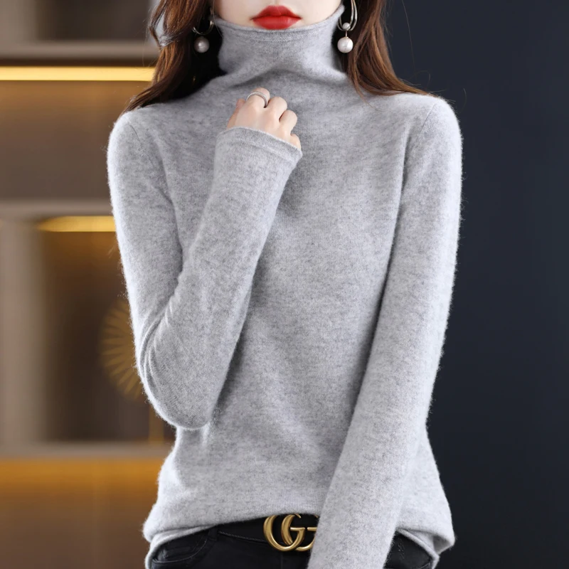 Nuovo maglione di cashmere dolcevita in lana merino al 100% in autunno e inverno Cappotto lavorato a maglia casual da donna Cappotto da donna Moda coreana 5
