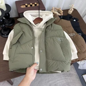 Gilet in cotone per bambini autunno e inverno nuova versione coreana per ragazzi e ragazze gilet casual con colletto rialzato con lettere stampate 1