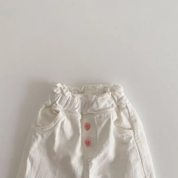 2025 Pantaloni primaverili per ragazze Pantaloni casual a gamba larga con volant per bambini Pantaloni autunnali alla moda per bambini Pantaloni larghi a vita alta a vita alta 5