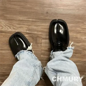 CHMURY Tabi Mocassini Uomo Donna Punta divisa Suola spessa Casual Pelle verniciata Tabis Tebby Tabbi Nero Appartamenti Chunky Mocassino Tabi 1