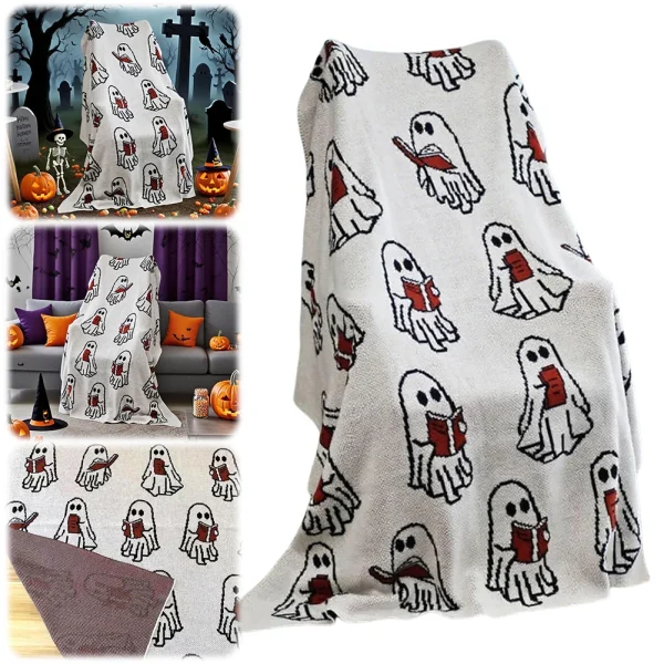 Coperte da tiro per Halloween Coperta per libri di lettura fantasma Fantasmi Coperta da tiro per pisolino per tutte le stagioni Regali per adulti Divano Divano Dormità 5