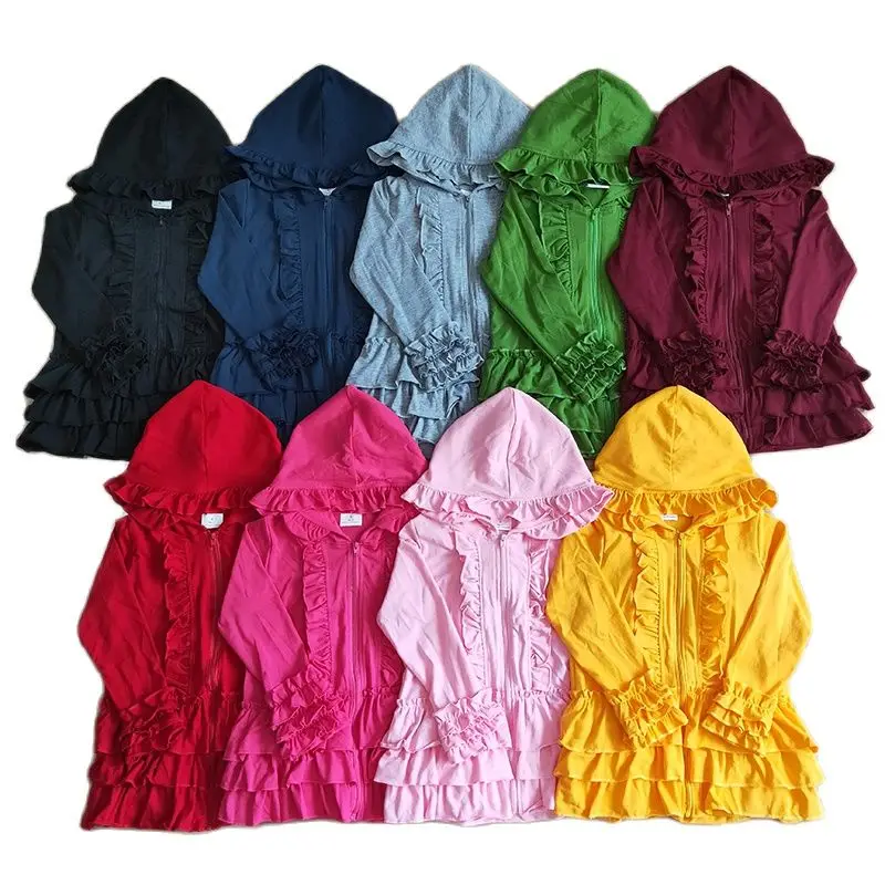 Capispalla moda neonata cappotto volant manica lunga felpa con cappuccio in cotone felpa con cerniera abbigliamento per bambini abbigliamento colorato per neonati 2