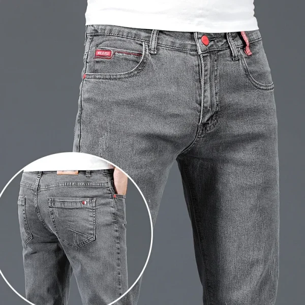 2024 nuovi jeans skinny casual da lavoro in cotone da uomo pantaloni in denim slim dritti elasticizzati alla moda alla moda maschile blu grigio 4