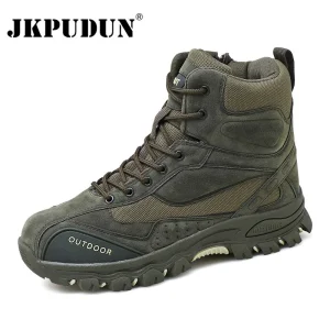 Stivali invernali da uomo stivaletti in pelle da esterno scarpe da lavoro da uomo caccia Trekking campeggio alpinismo stivali di gomma Sneakers 1