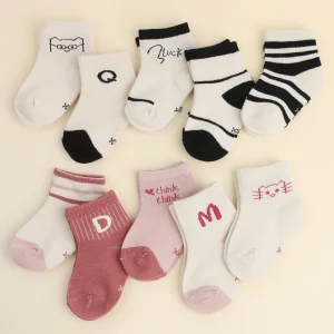5 paia di calzini in cotone per bambini primavera autunno moda striscia lettera bambini calzino a tubo centrale 0-6 anni ragazzo ragazza calzino sportivo calzature per bambini 1