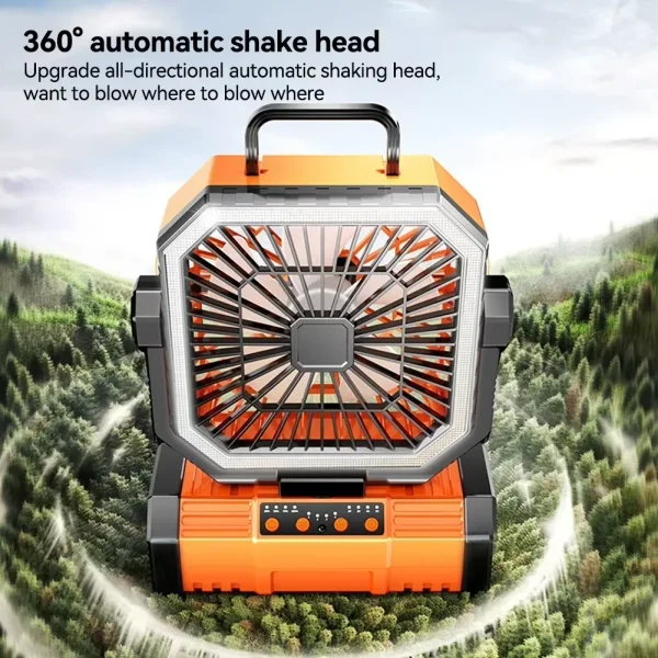 Ventilatore da campeggio con ventola alimentata a batteria da 20000 mAh con 360 °   Gancio per appendere la rotazione per tende da pesca Ventilatore da soffitto da campeggio ricaricabile da scrivania 4